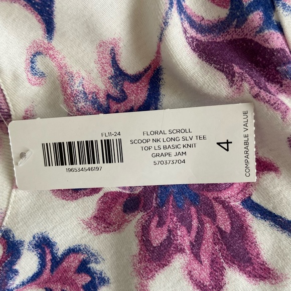 Chico's Floral Scroll Sweater Sz XXL Grape Cotton Basic Minimalist Long Sleeves - Picture 8 of 8